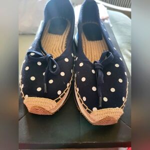 Tory Burch Daisy Navy and White Polka Dot Espadrilles